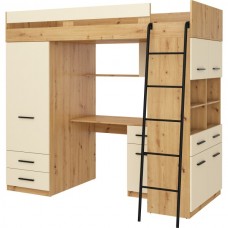 Divstāvu gulta LEVEL, labā puse, Ozols artisan/Krēmkrāsa